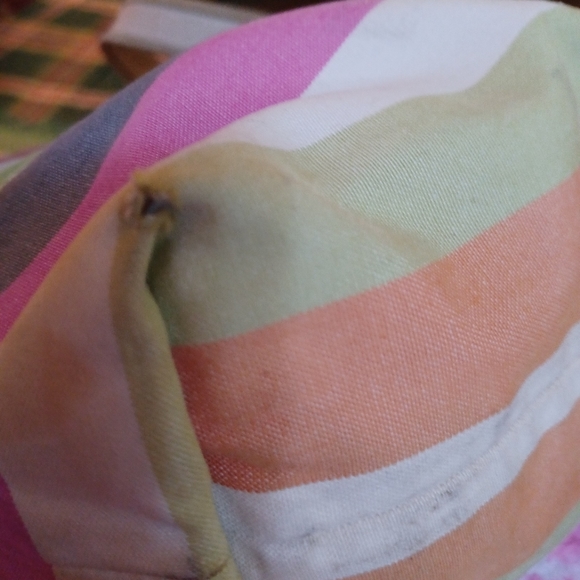 COACH  POPPY BAG , GOLD LEATHER TRIM, STRIPED FABRIC GENTLY USED  "As Is" - Picture 9 of 13